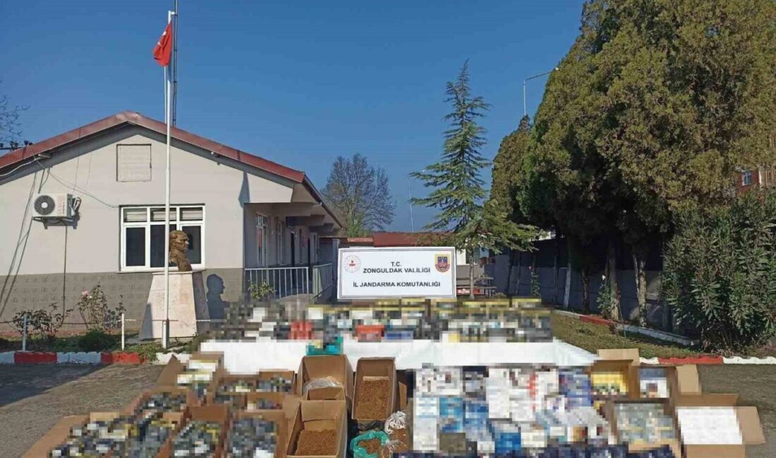 Zonguldak’ta jandarma ekiplerince iki işyerinde yapılan operasyonda çok sayıda tütün,