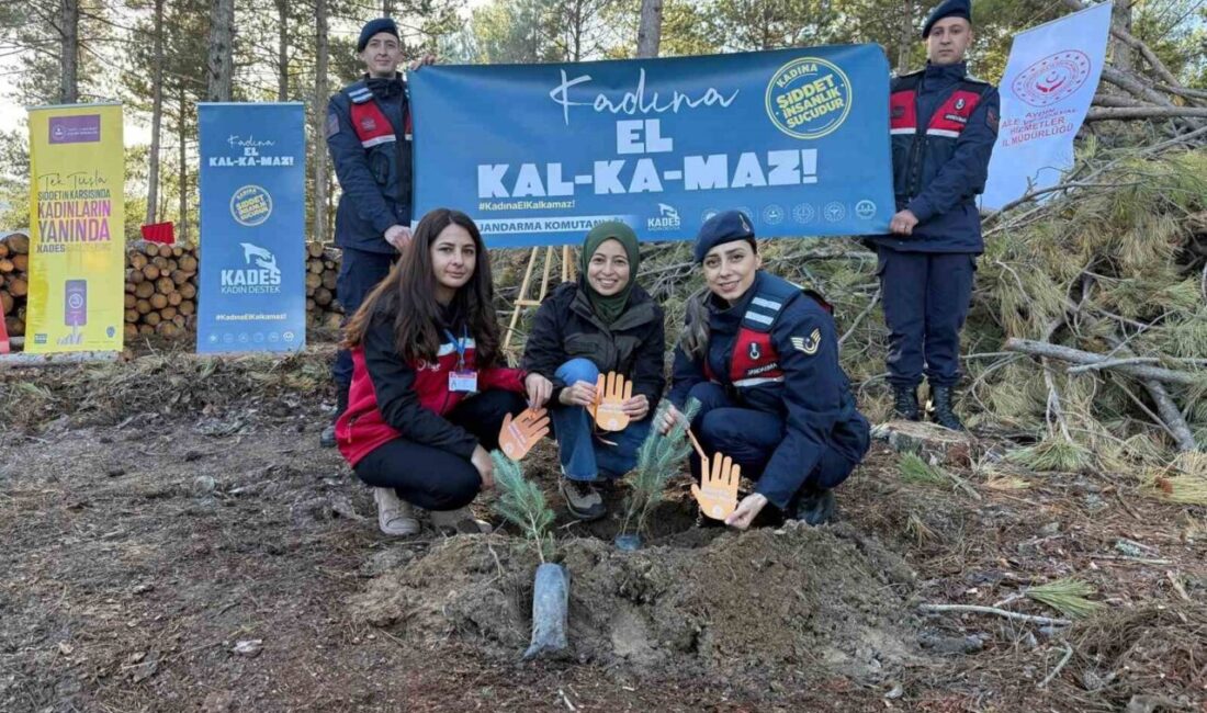 Aydın’ın Çine ilçesinde Kadına Şiddetle Mücadele etkinlikleri kapsamında fidanlar toprakla