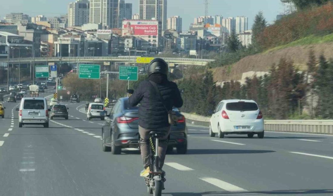 TEM otoyolunda elektrikli scooter ile seyreden vatandaş tehlikeye davetiye çıkarttı.