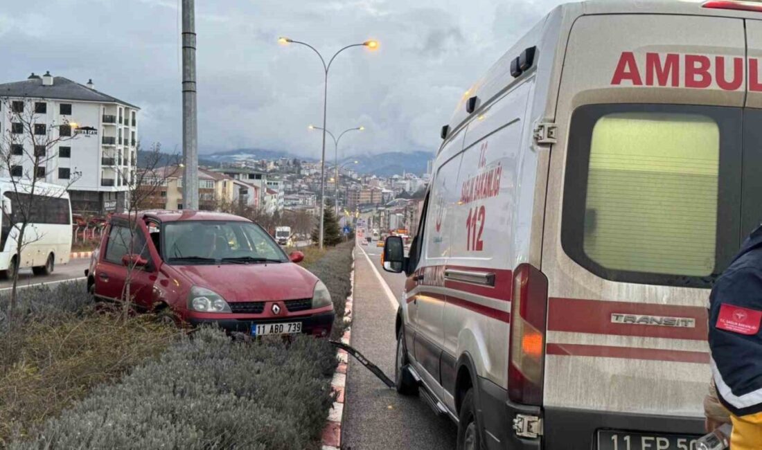 Bilecik’te seyir halinde kontrolden çıkan otomobil, orta refüje çıkarak elektrik