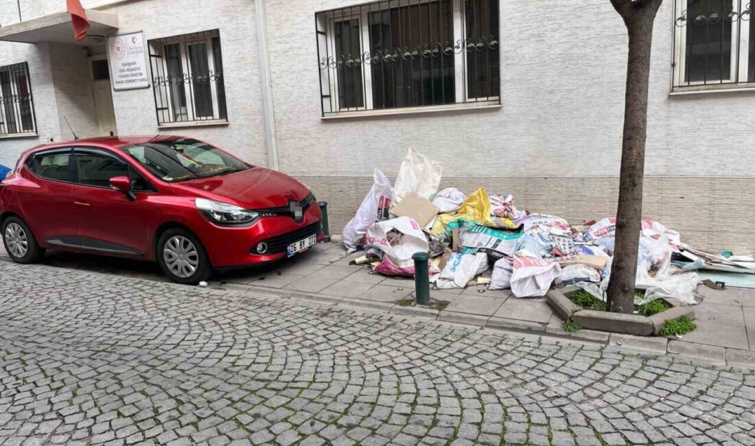 Eskişehir’in İstiklal Mahallesi’nde duyarsız kimselerce biriktirilen çöpler, vatandaşların kaldırımda yürümesini