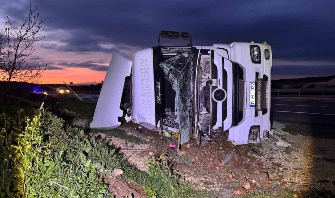 Bilecik’te seyir halinde kontrolden çıkarak devrilen tırın sürücüsü yaralandı. Alınan
