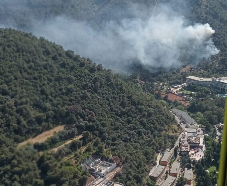 İZMİR (AA) – İzmir'in Narlıdere ilçesinde çıkan orman yangınına havadan