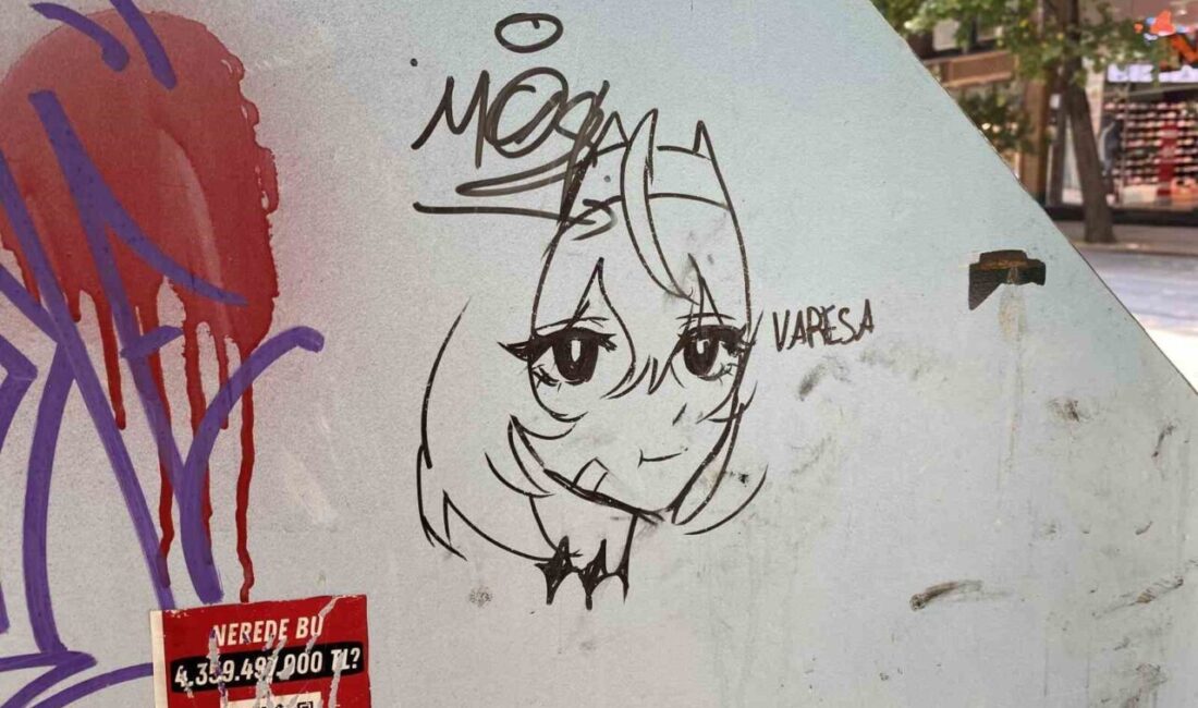 Eskişehir’de çöp kutusunun üzerine Japon animasyon türü ’anime’ tarzında bir
