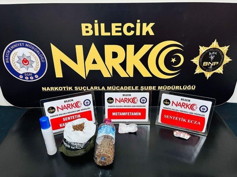 Bilecik’te polis ekiplerinin gerçekleştirdiği operasyonda çeşitli uyuşturucu maddeler ele geçirilirken,