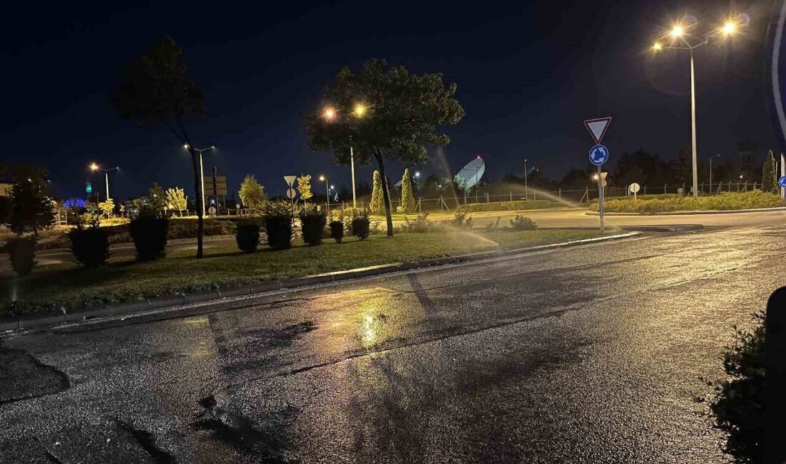 Eskişehir’de sulama sisteminden yola akan su, hem kuraklık döneminde israfa
