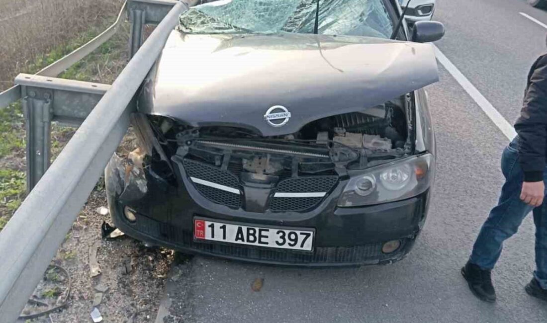 Bilecik’te seyir halinde kontrolden çıkan otomobil bariyerlere çarparken, meydana gelen