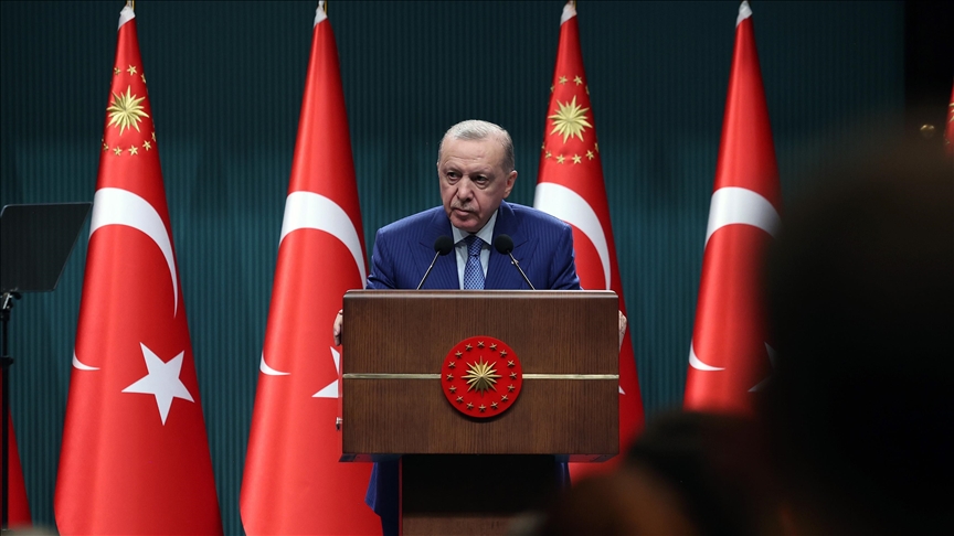 Cumhurbaşkanı Recep Tayyip Erdoğan, Cumhurbaşkanlığı Külliyesi’nde Kabine Toplantısı’nın ardından açıklamalarda