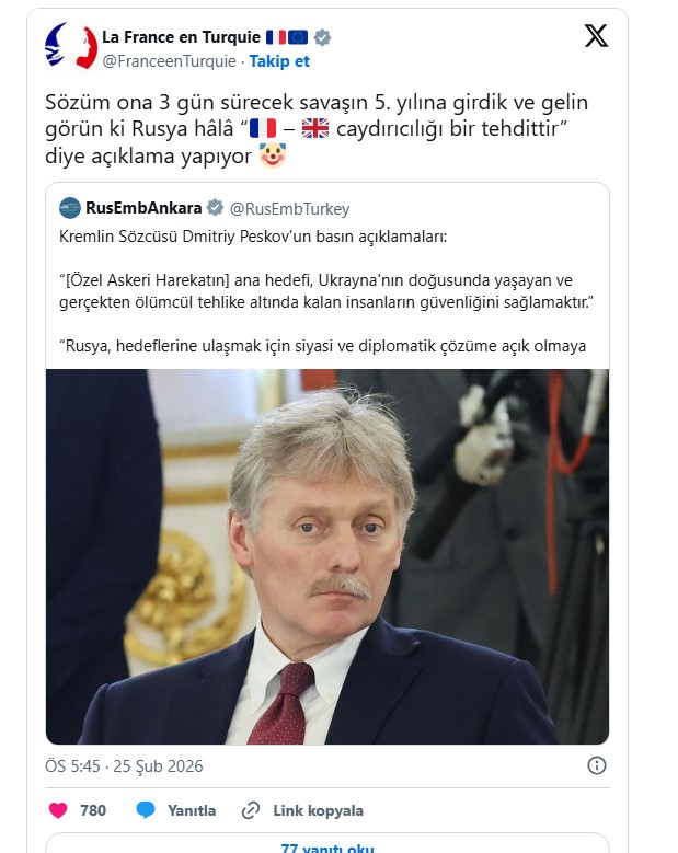 Rusya’nın Ankara Büyükelçiliği ile Fransa’nın Türkiye’deki diplomatik temsilciliği, Ukrayna savaşı