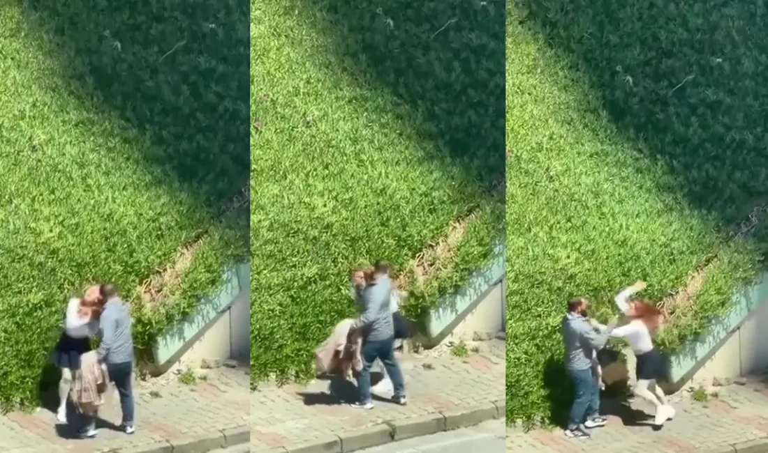 İstanbul Maltepe’de bir şahıs, sokak ortasında tartıştığı kadını saçından çekip