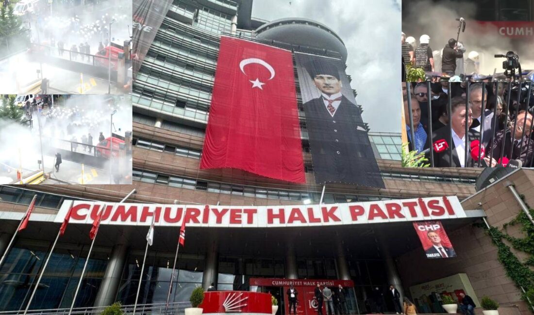 CHP Genel Merkezi'nde sıcak dakikalar yaşanıyor. Binanın kapısını kırarak bahçeye