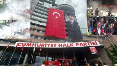 CHP Genel Merkezi'nde sıcak dakikalar yaşanıyor. Binanın kapısını kırarak bahçeye