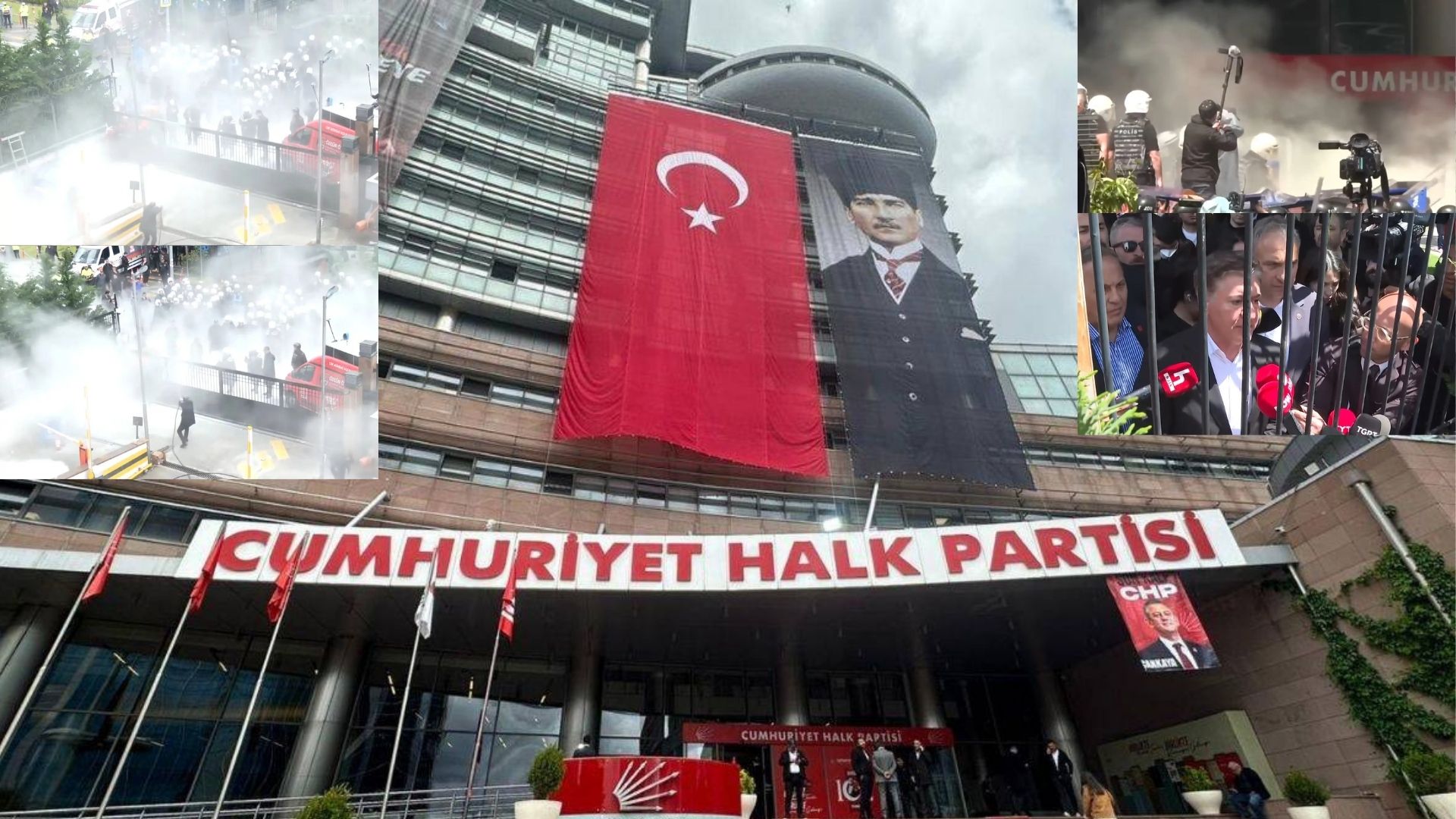 CHP Genel Merkezi'nde sıcak dakikalar yaşanıyor. Binanın kapısını kırarak bahçeye