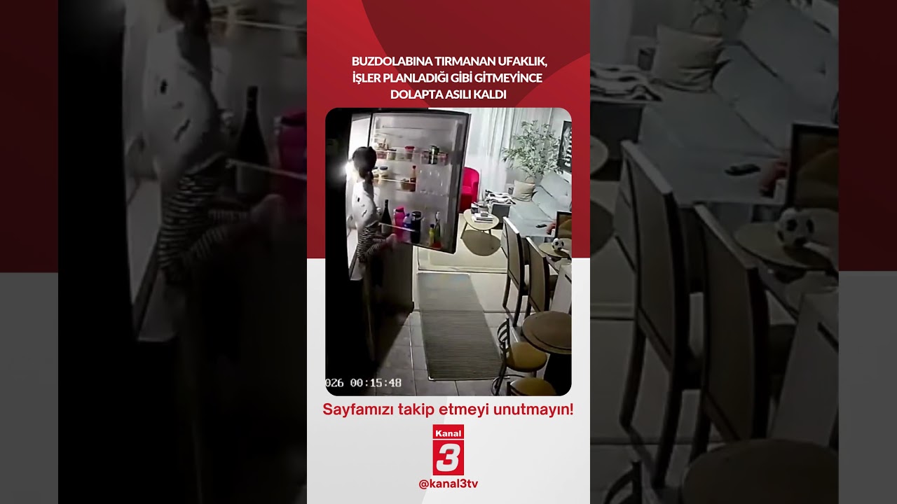 Buzdolabına tırmanan ufaklık, işler planladığı gibi gitmeyince dolapta asılı kaldı…