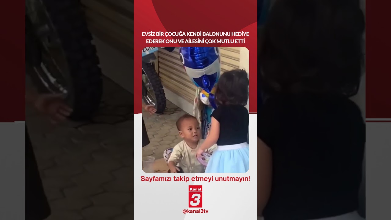 Evsiz bir çocuğa kendi balonunu hediye ederek onu ve ailesini