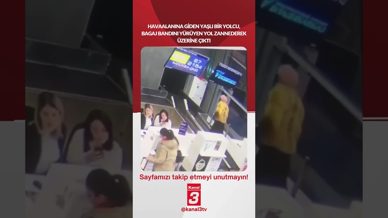 Havaalanına giden yaşlı bir yolcu, bagaj bandını yürüyen yol zannederek